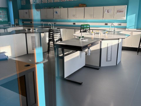 New vinyl flooring installed in the science lab at a Girls School in London E1